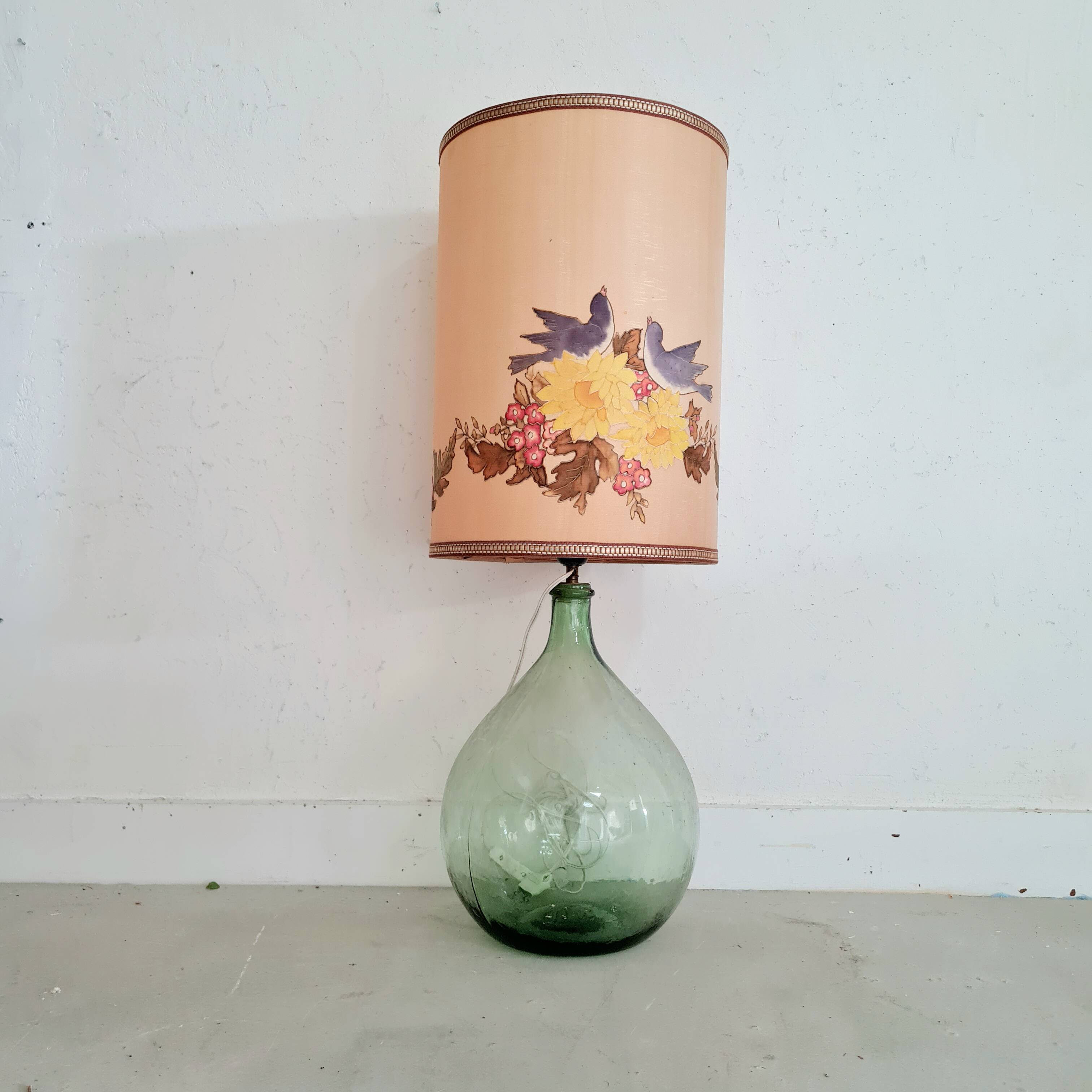Lampe dame jeanne  abat jour fleuri