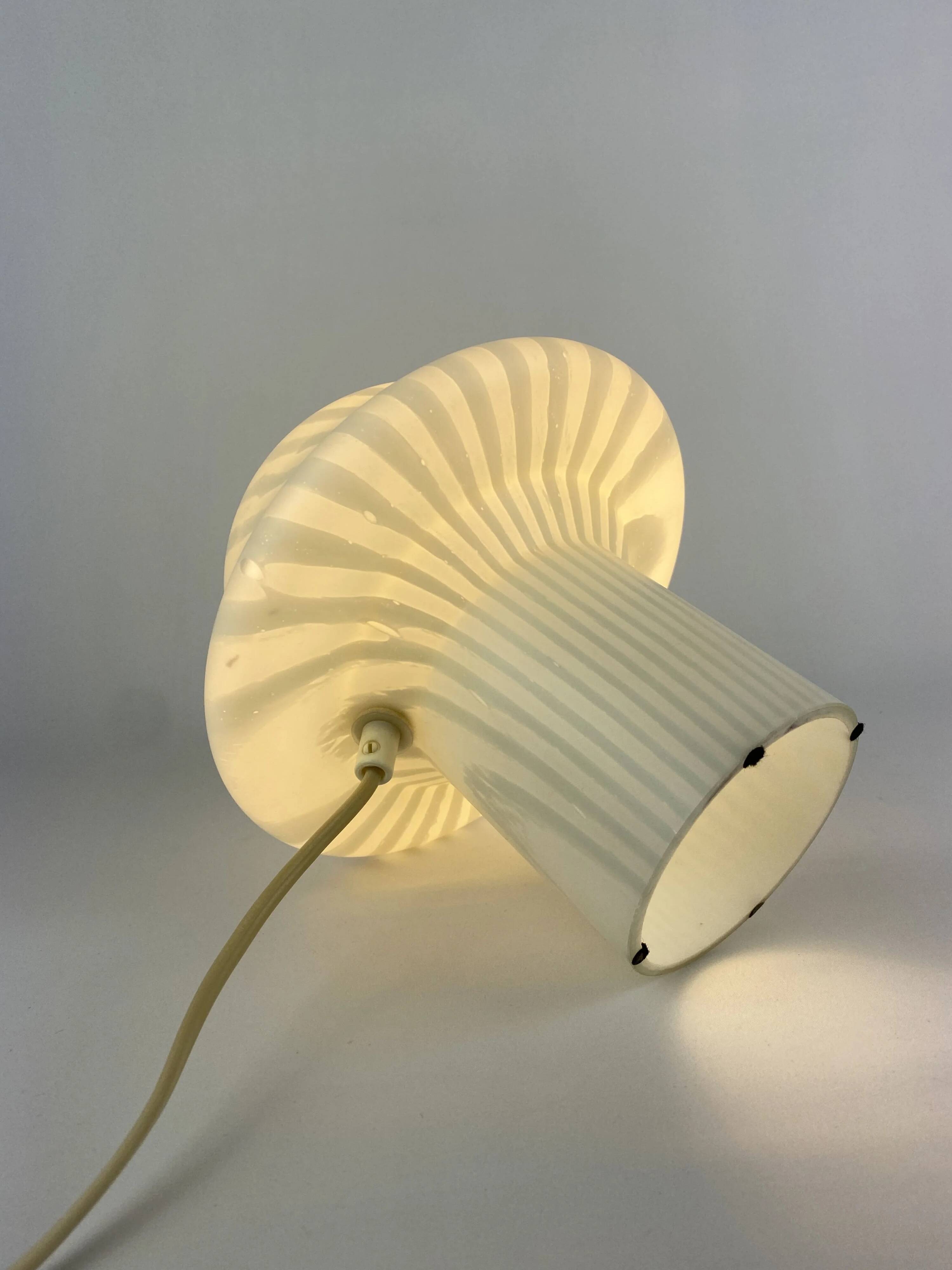 Mushroom table lamp by Peill and Putzler in striped glass, 1970.