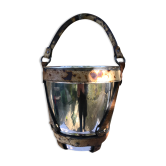 Silver and cowhide metal champagne bucket