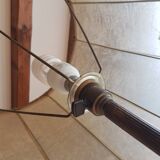 Brass trpode floor lamp, pig bladder lampshade