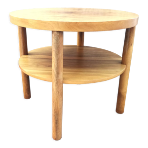 Guéridon rond en noyer, avec tablette