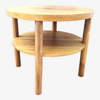 Round walnut pedestal table, with tablet