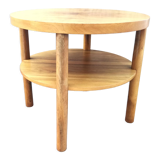 Round walnut pedestal table, with tablet