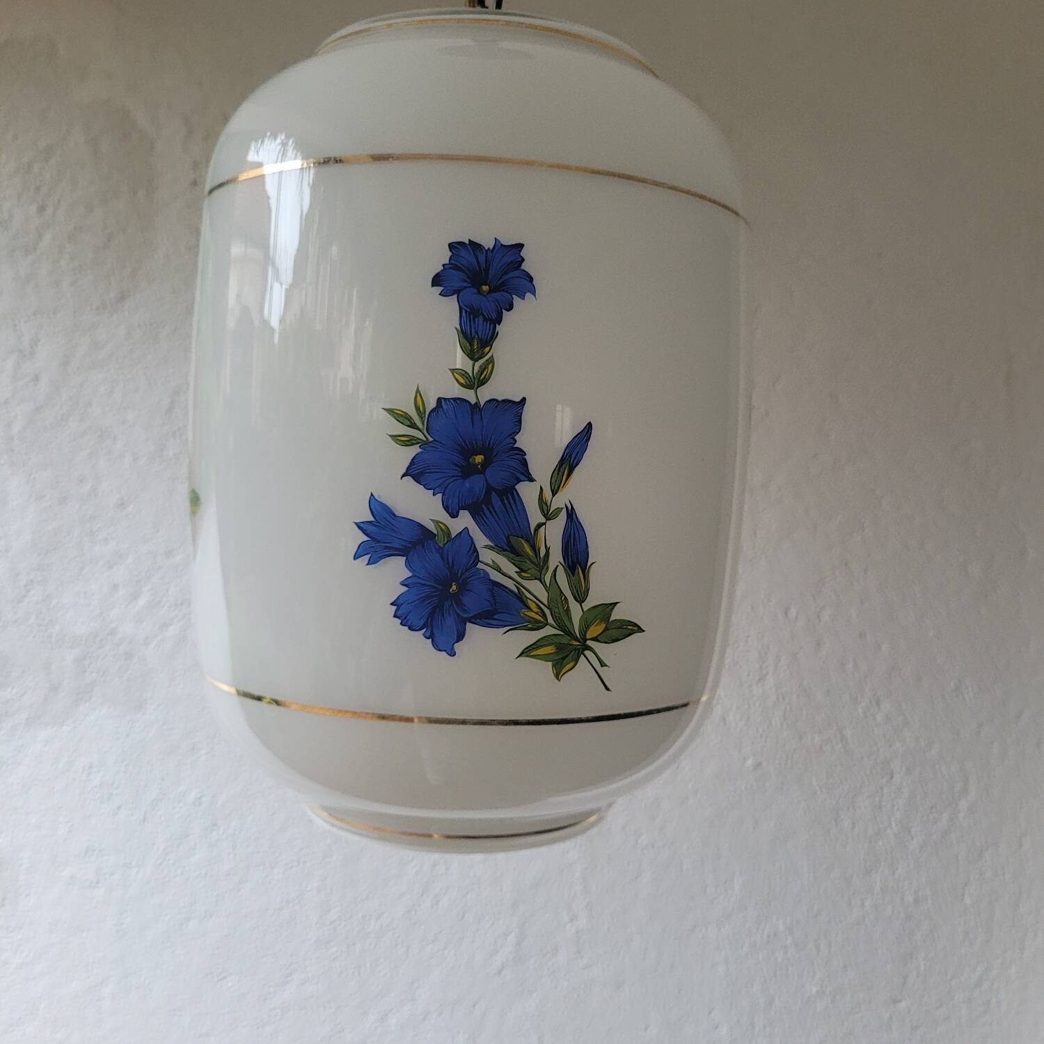 Opaline pendant light with blue decor – 1950/60