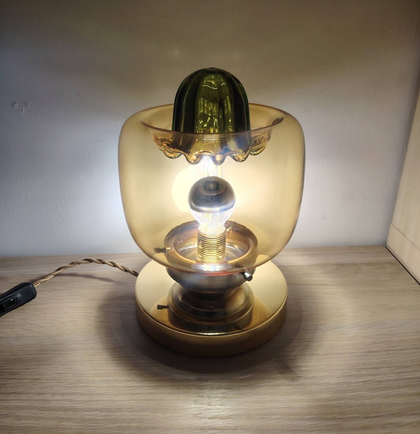 Amber green Murano globe as a lamp