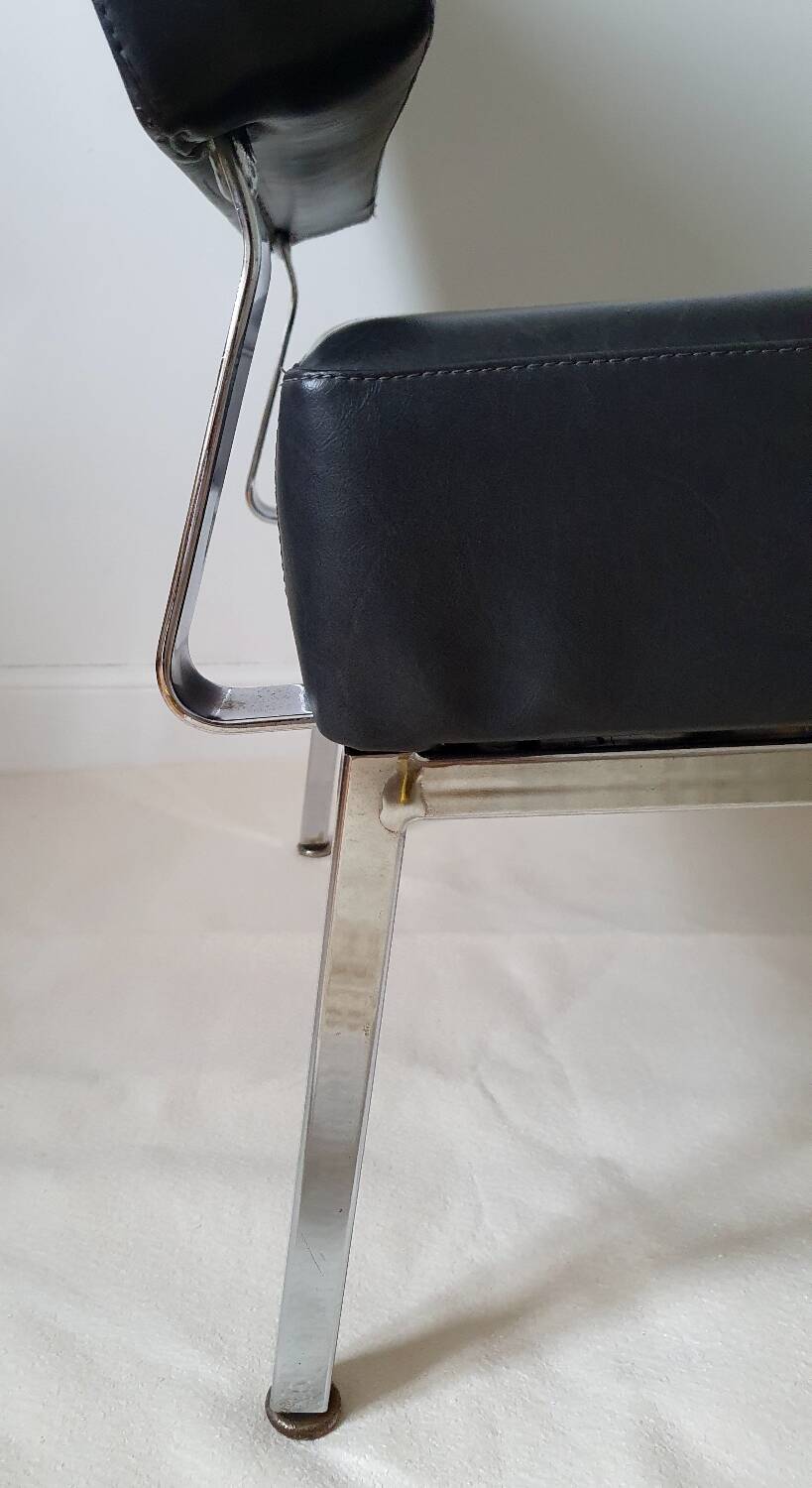 Chrome metal and imitation leather armchair from the 50s