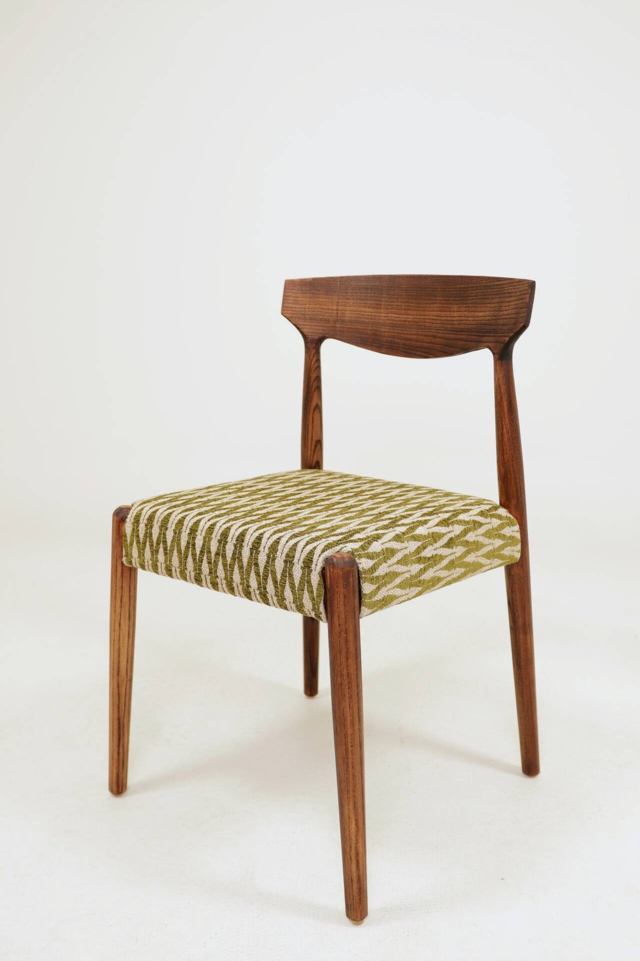 Set 2 Dining Chairs Solid Wood Ash Green Jacquard Fabric