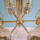Brass chandelier with amber bubbled glass globes, 1970.