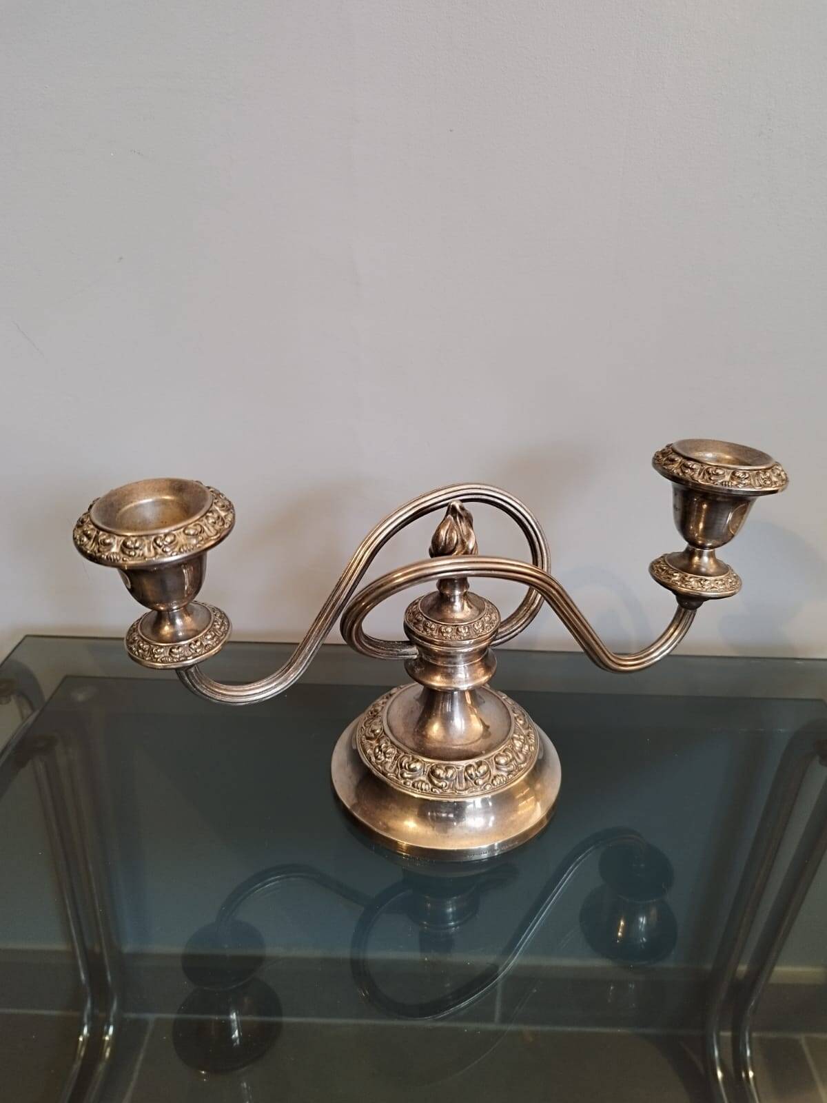 Chandelier bougeoir candélabre métal argenté Made in England marque "Ianthe"