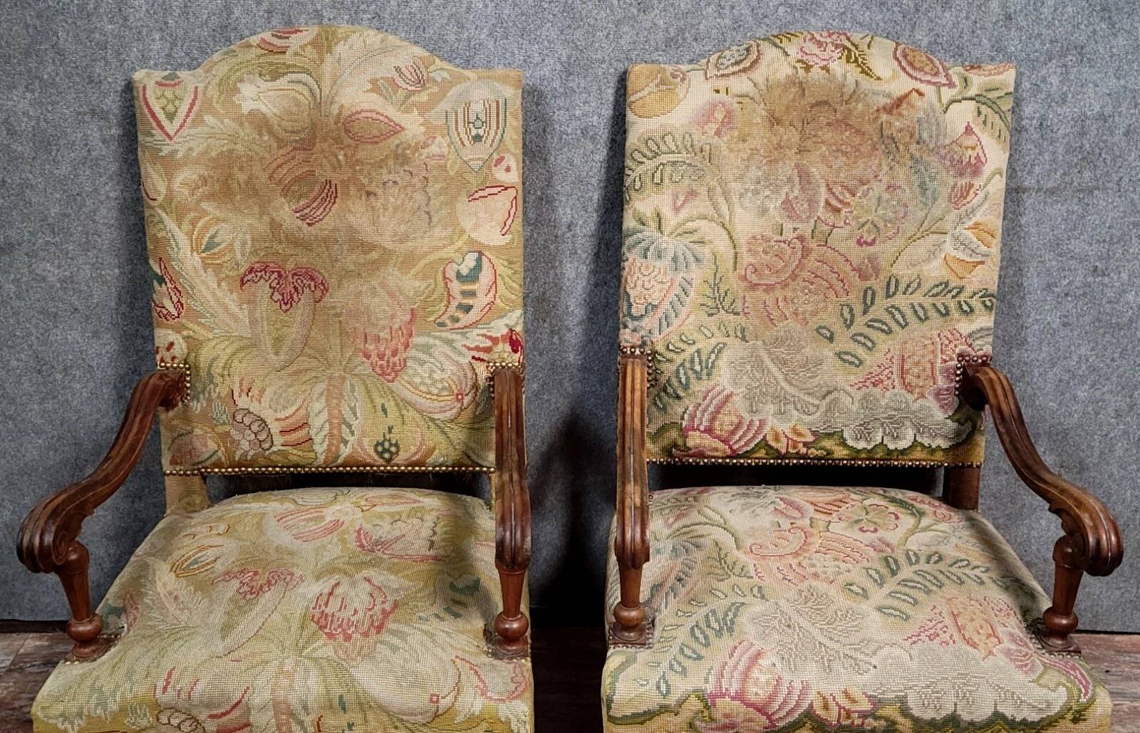 Pair of Louis XIII style walnut armchairs circa 1850 (lot no. 2)