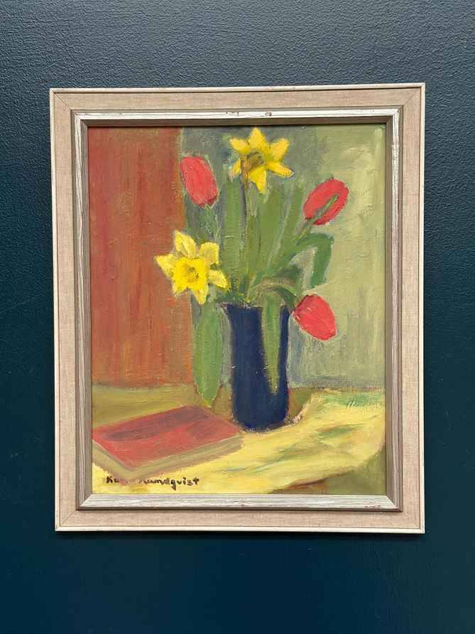 Original Swedish Oil On Panel – “Spring Bouquet” By K Lundquist – Vintage & Framed