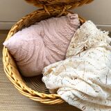 Vintage pouf braided wicker storage chest