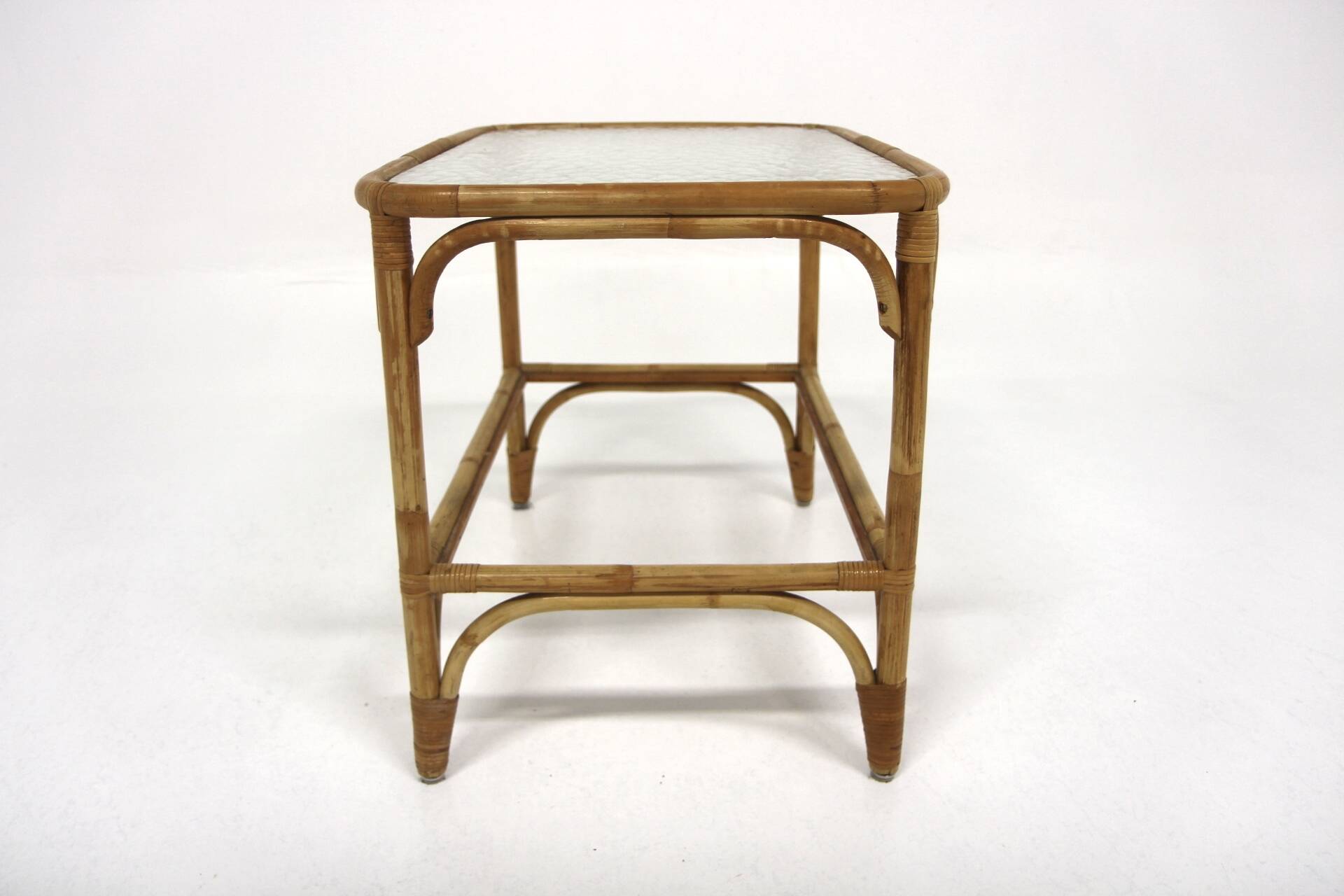 Scandinavian glass and rattan coffee table, Sweden, 1960s