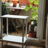 Vintage wooden side table with white patina