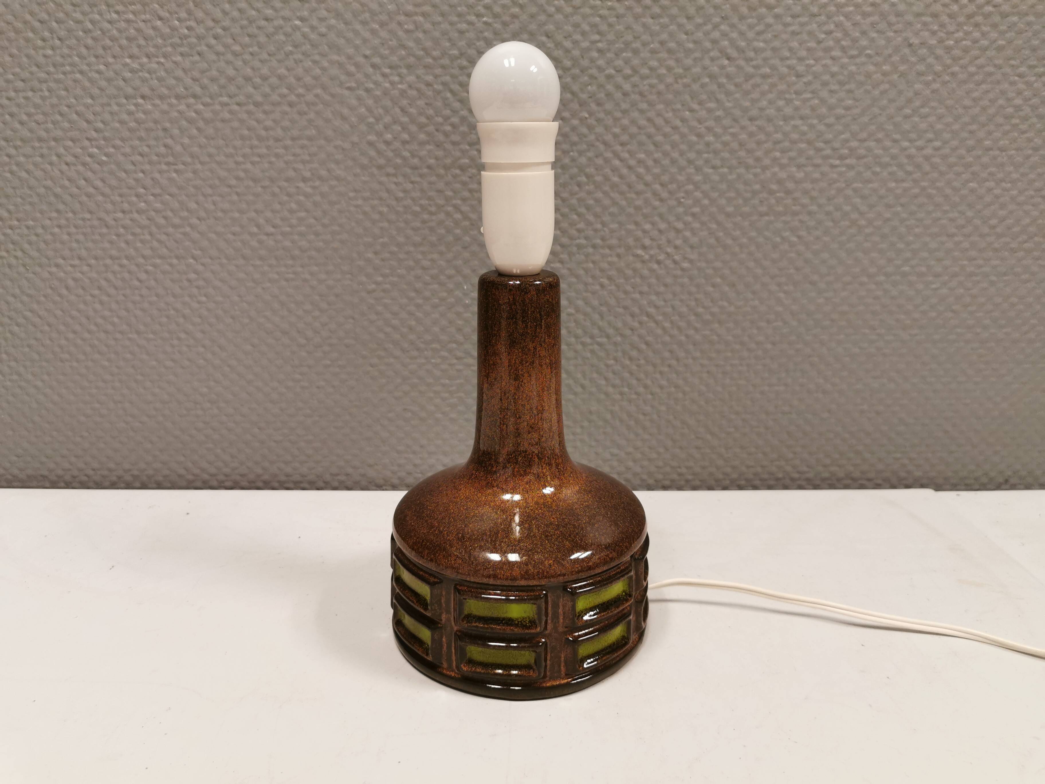 Ceramic/stoneware table lamp, Danish from the 1970s-1980s, earth and green colors