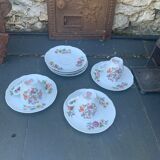3 cups and 6 porcelain saucers FD Chauvigny bird motif and ancient flowers