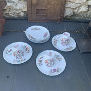 3 cups and 6 porcelain saucers FD Chauvigny bird motif and ancient flowers