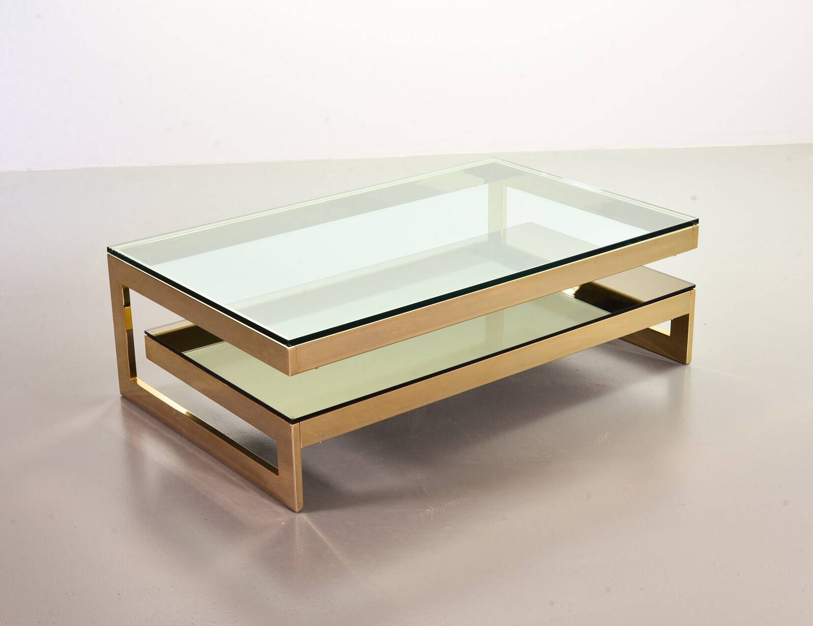 Belgo-Chrom Architectural G-Table 23-Carat Goldplated with Glass Tops 1970s