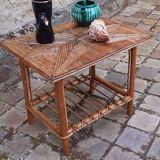 Side table, vintage 50s rattan coffee table