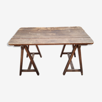 Table plateau bois sur tréteaux 130 cm