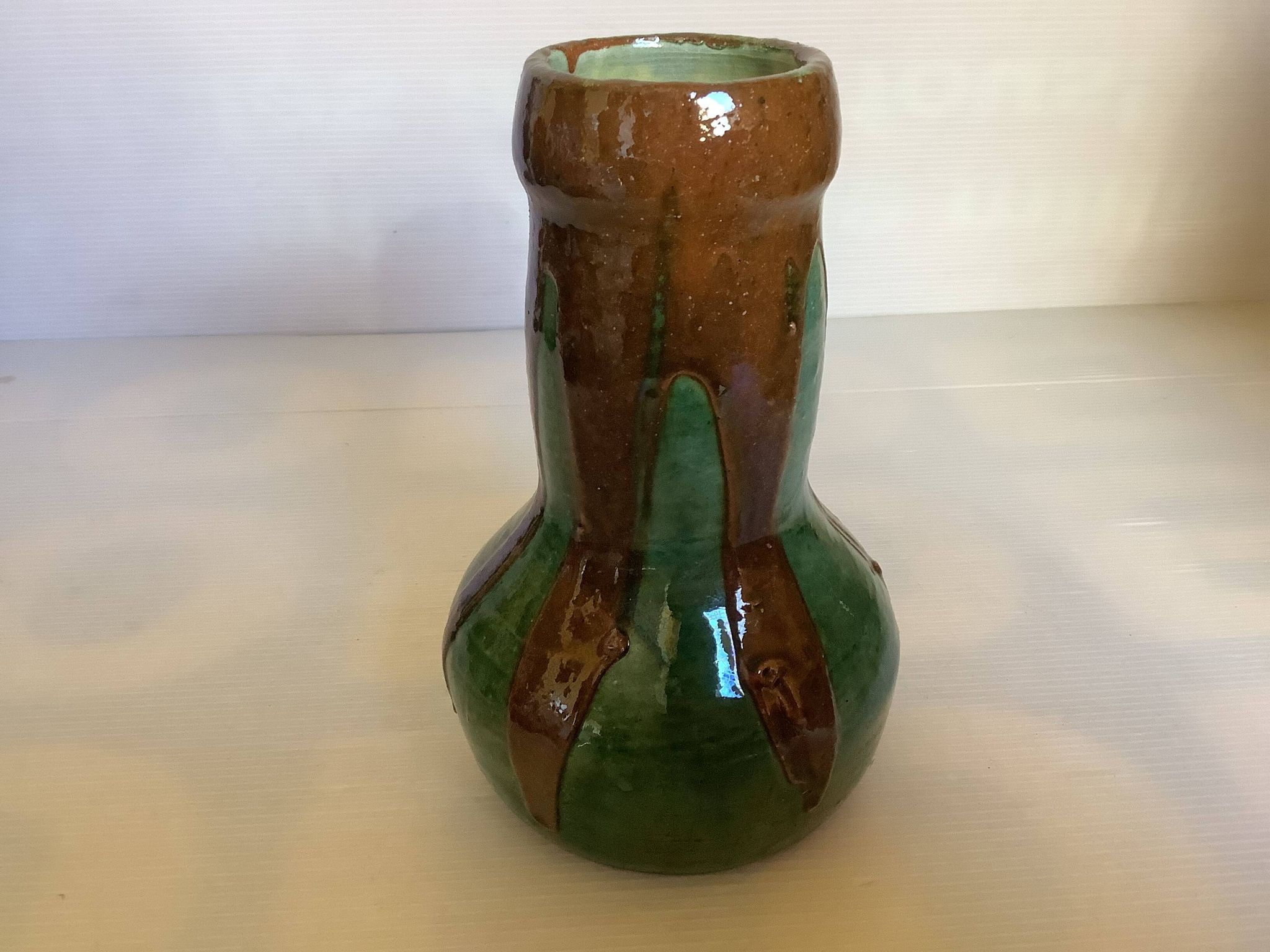 Vase bicolore vert et marron grès céramique