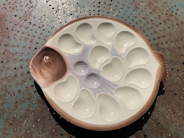 Large oyster dish in the shape of fish model Copenhagen by Longwy france old and collector