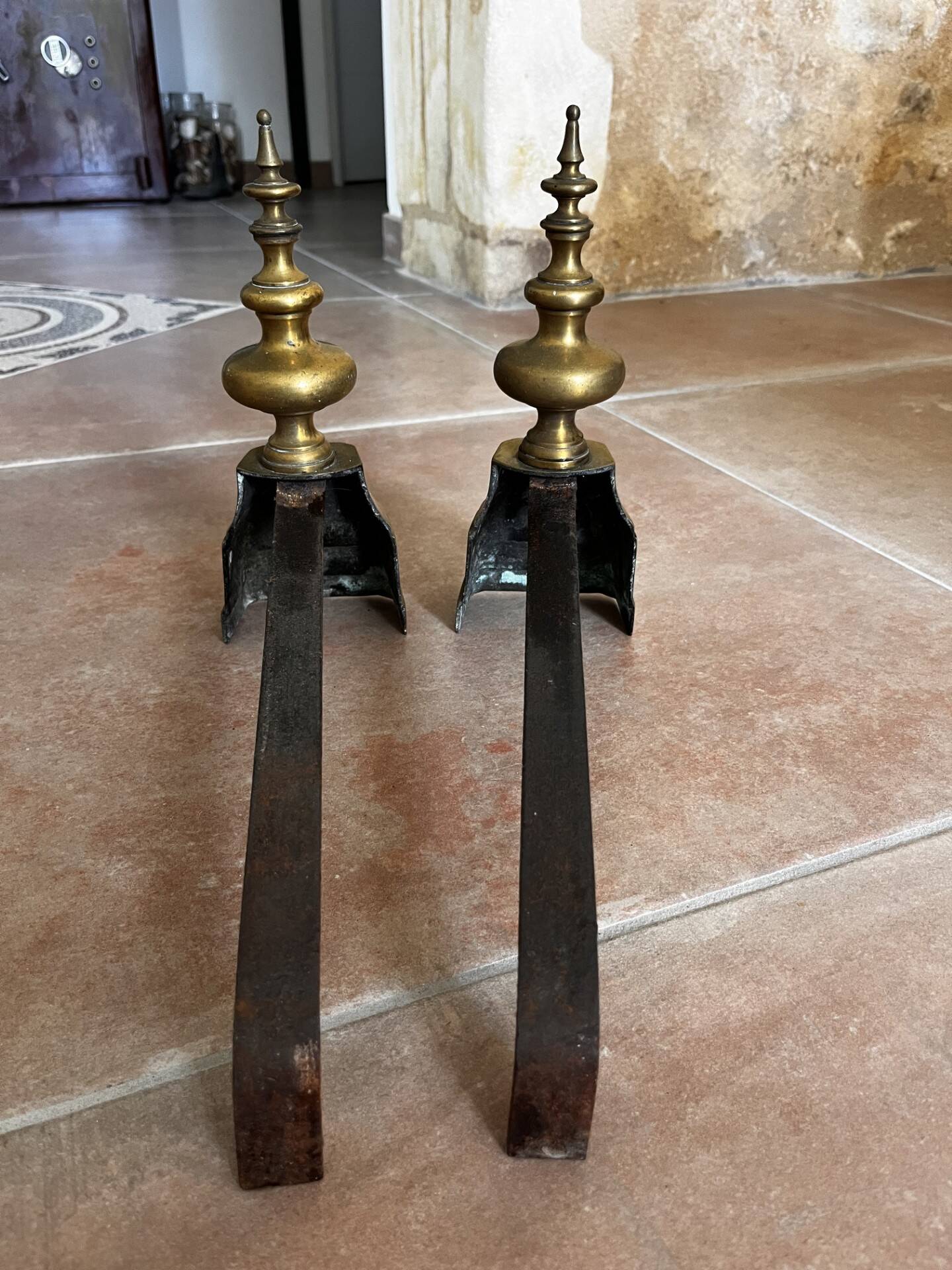 Pair of brass andirons