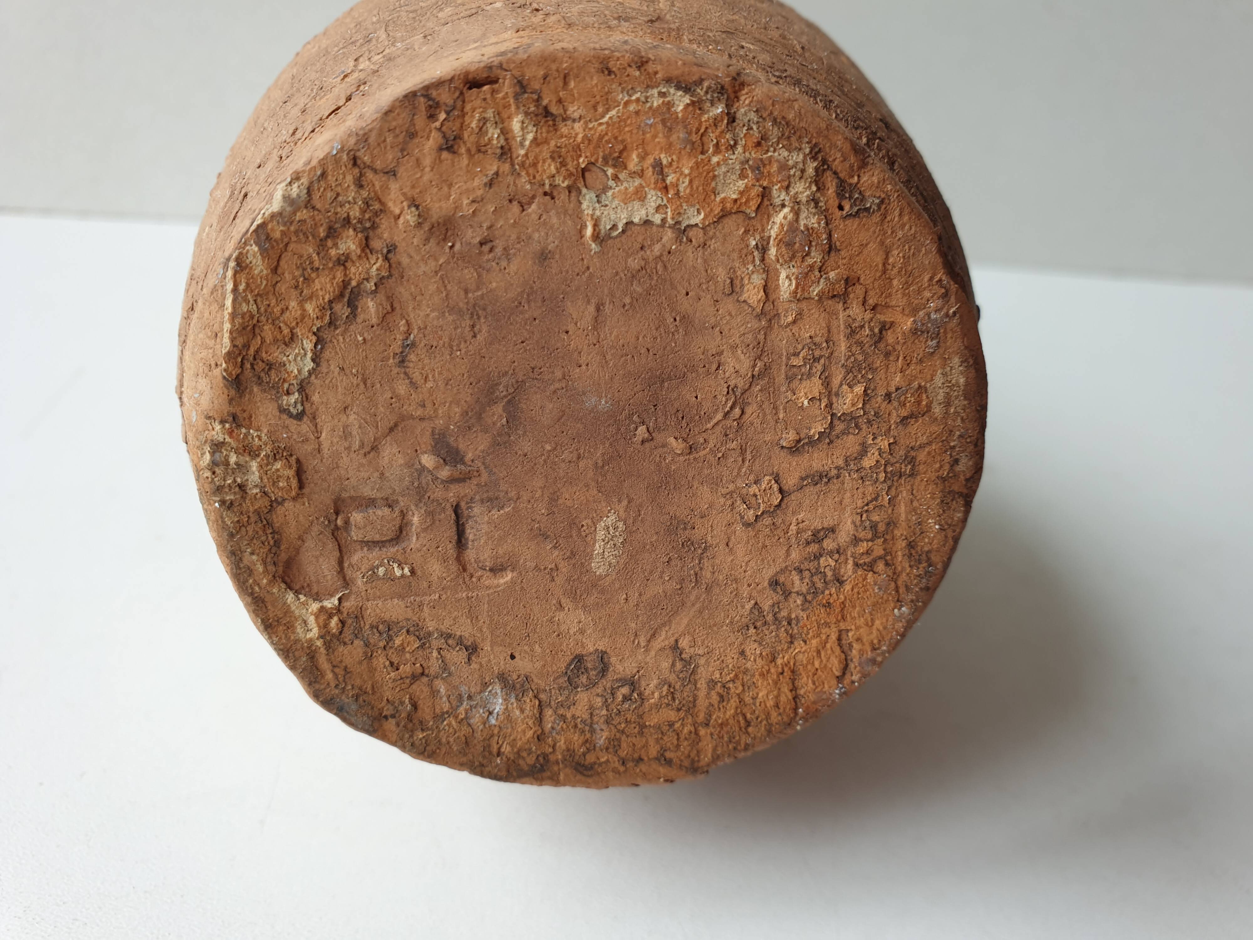 Terracotta vase height 24cm signed PC (signature to be identified)