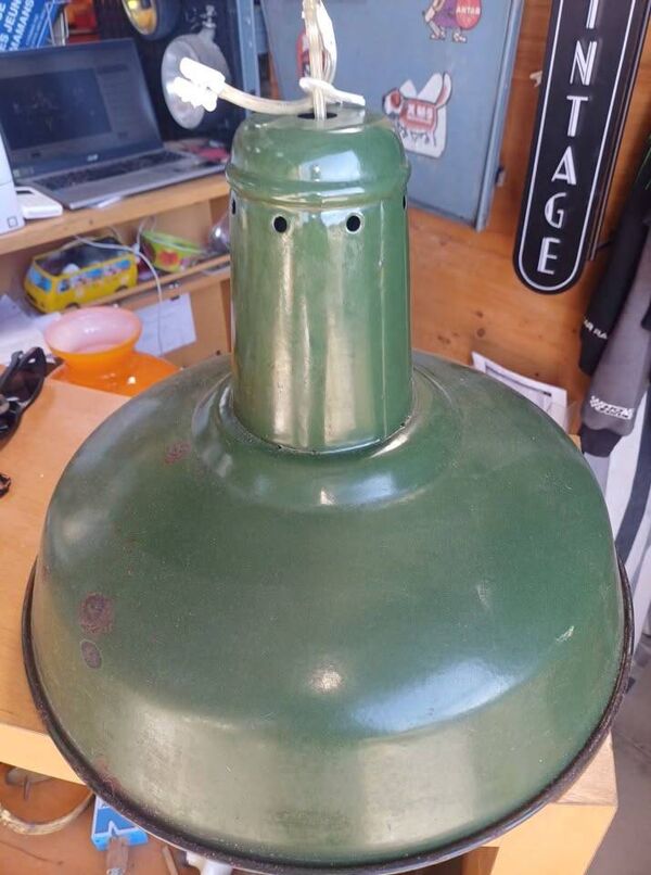 Suspension Industrielle Vintage - Émail Vert -