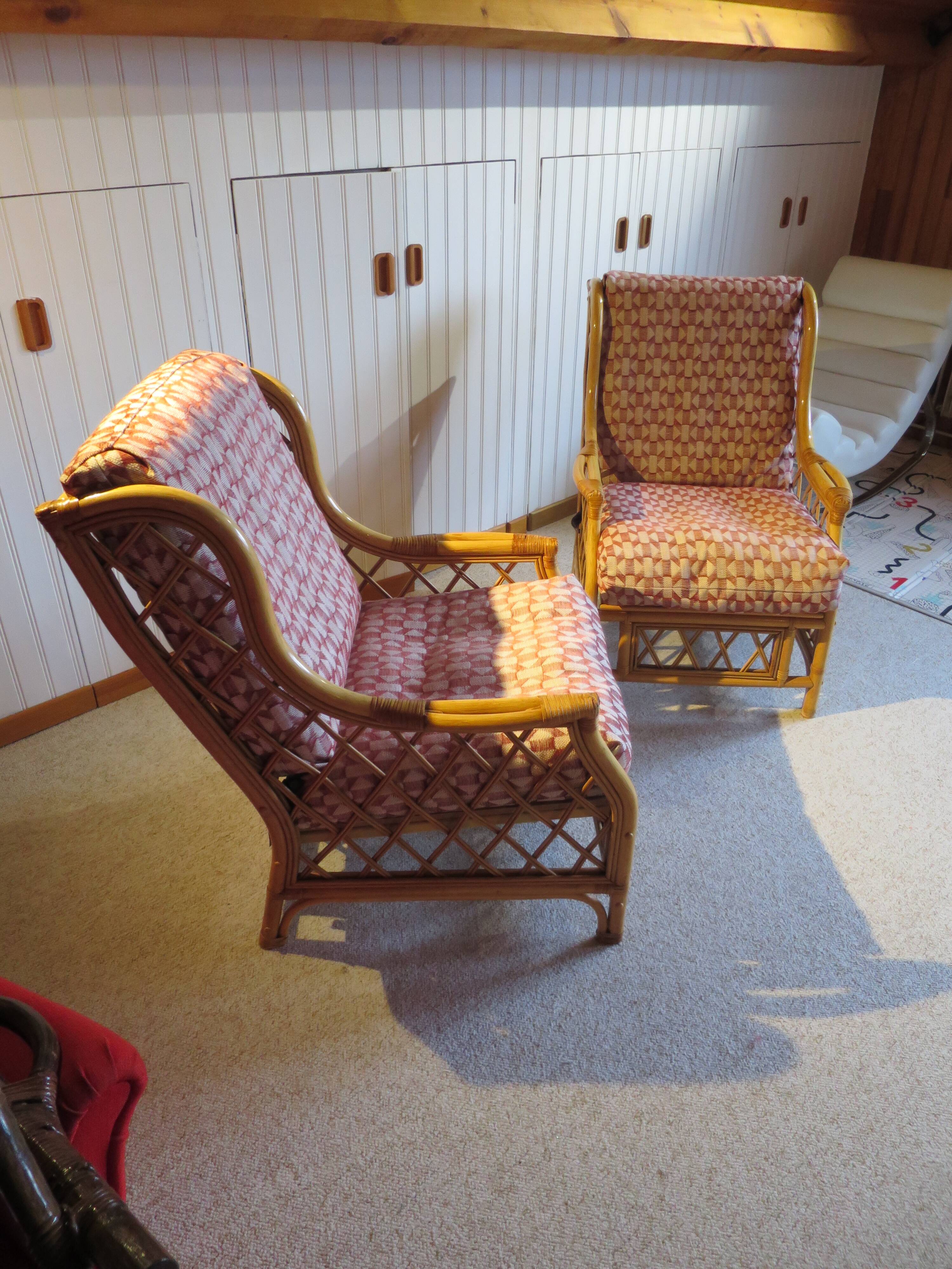 Vintage - Set of 2 woven rattan, bamboo and wood armchairs - Natural colour - 1980s
