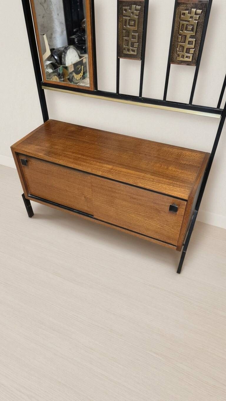 Vintage mid-century modern hallway coat rack with mirror by Alfred Hendrick