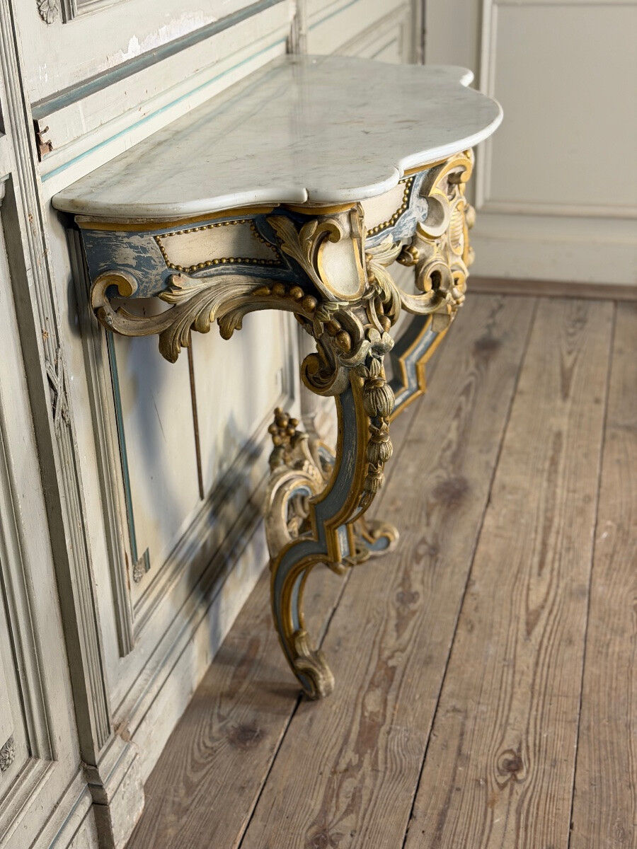 Louis XV style console in polychrome wood, circa 1880
