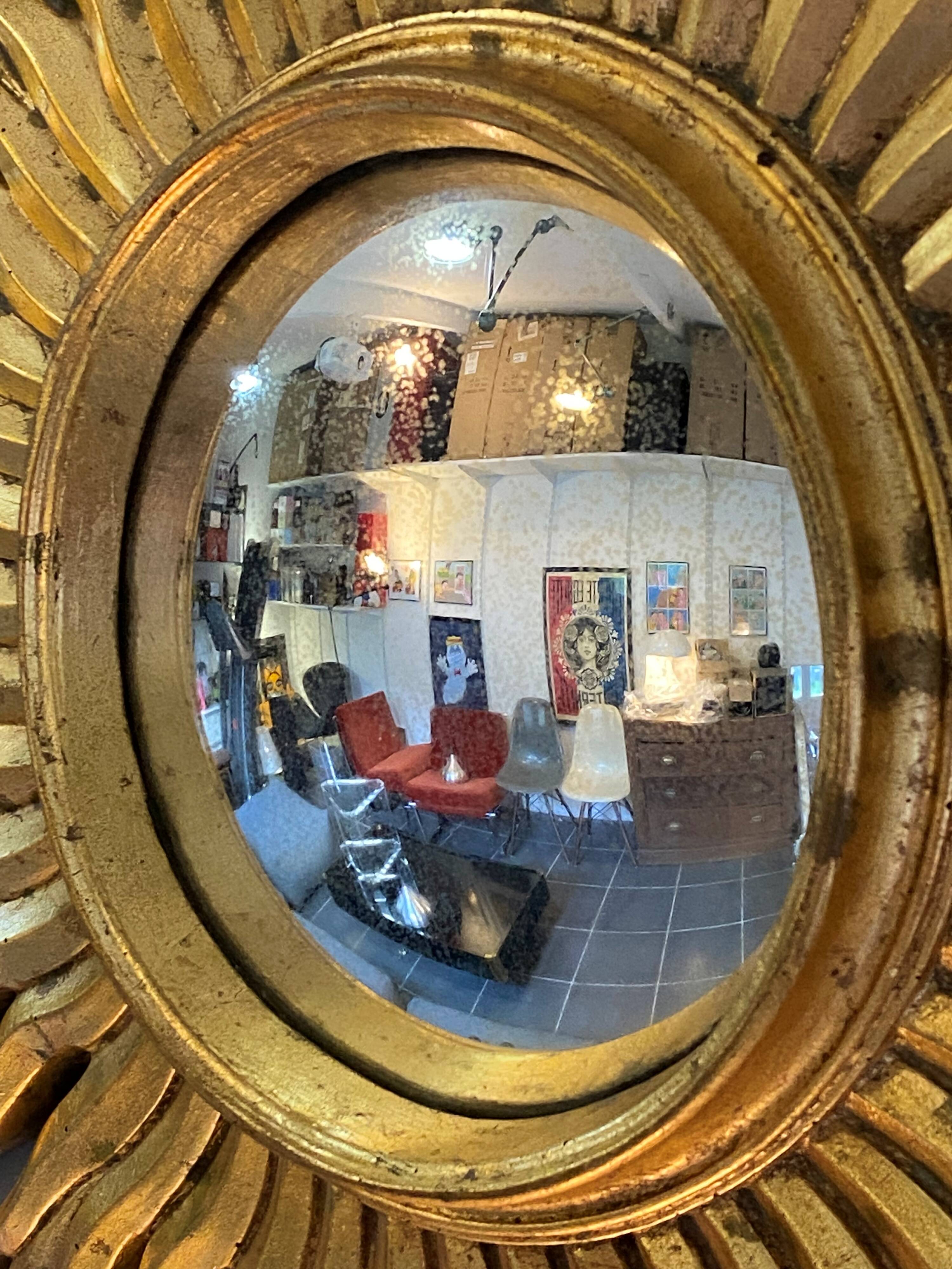 Large sunburst mirror, witch's eye shape, 50cm diameter, convex, vintage 1960s