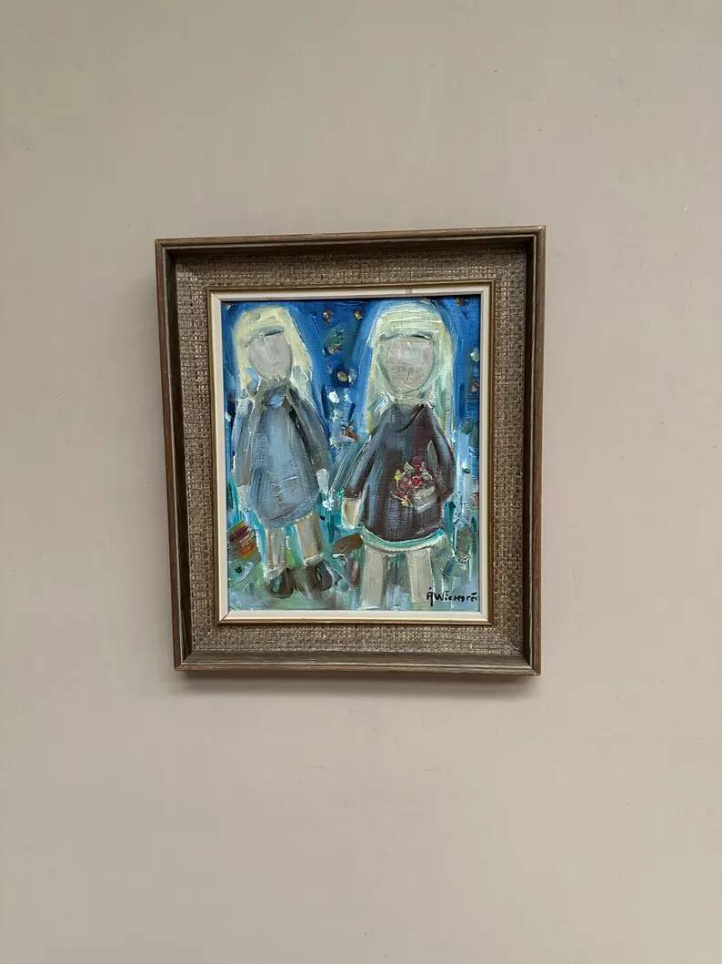 Original Swedish Oil on Canvas – “Friends” by A. Wickgren – Vintage & Framed