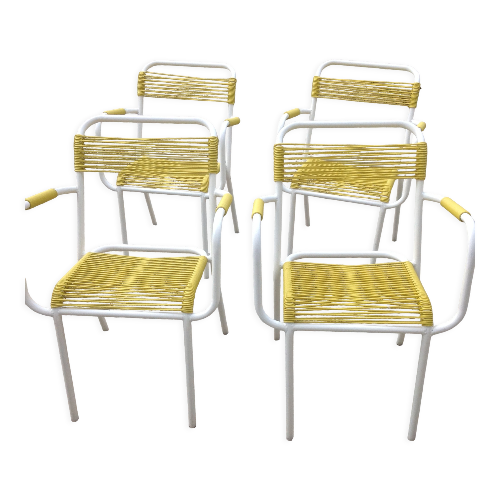 Set of 4 garden armchairs in metal and scoubidou wire