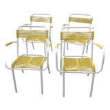 Set of 4 garden armchairs in metal and scoubidou wire