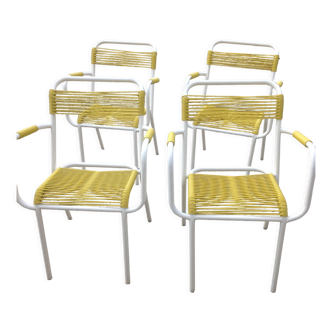 Set of 4 garden armchairs in metal and scoubidou wire