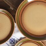 Vintage dinner plates from the 70s, in glazed stoneware, stamped Esso, Set of 6.