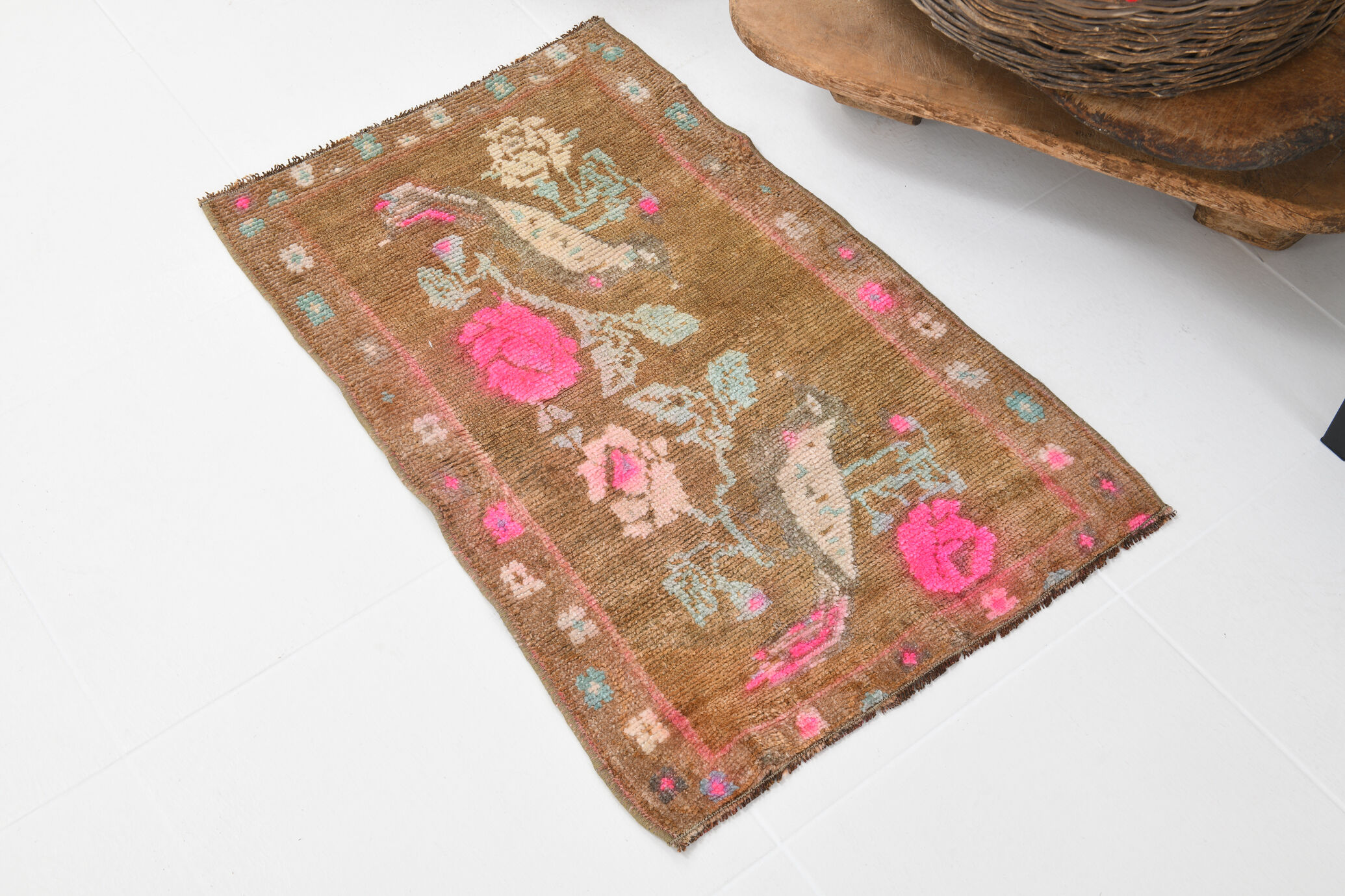 2x3 Brown and Pink Door Mat Rug, 88x56Cm FREE SHIPPING