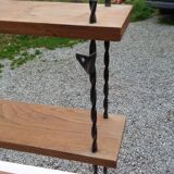 Vintage asymmetrical wall shelf in solid oak and metal from the 60s