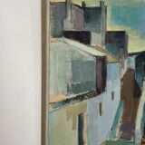 Original Swedish mid-century oil on canvas – “City” by Gustaf Höglund – vintage & framed – 80 × 70 cm