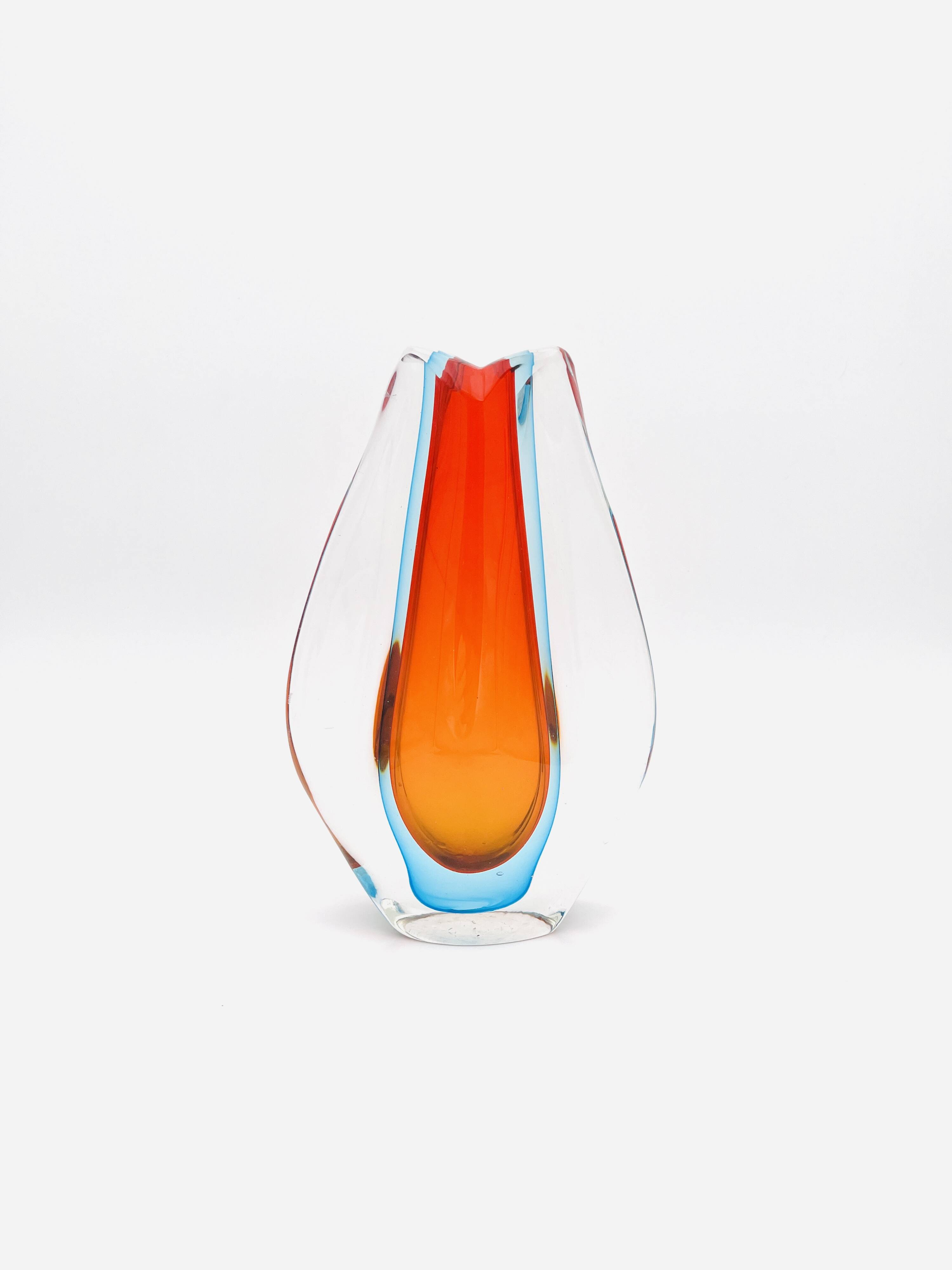 Large Sculptural Sommerso Vase Murano Flavio Poli Seguso Vetri d'Arte