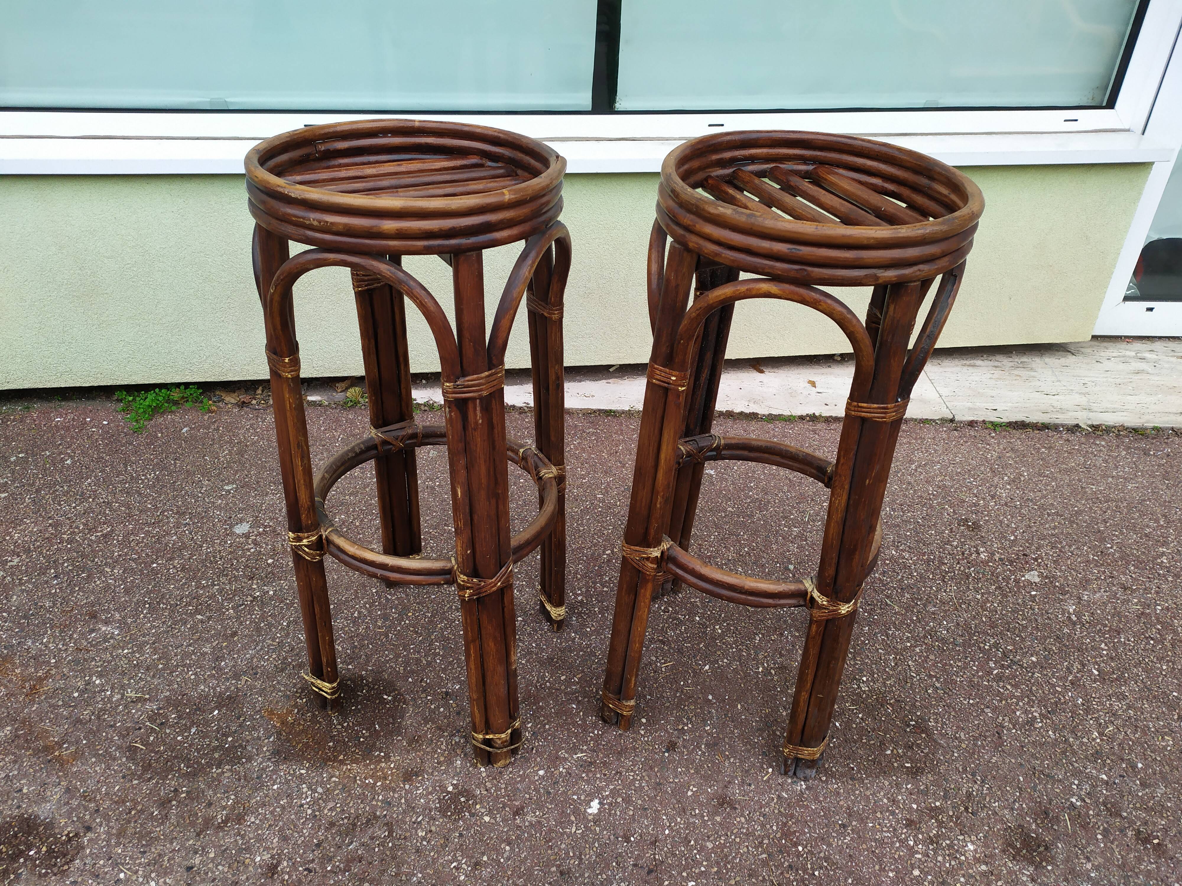 Set Bar + 2 rattan stool bamboo cannage