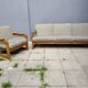 Set of 3-seater sofa + sled chair, 60/70's in oak