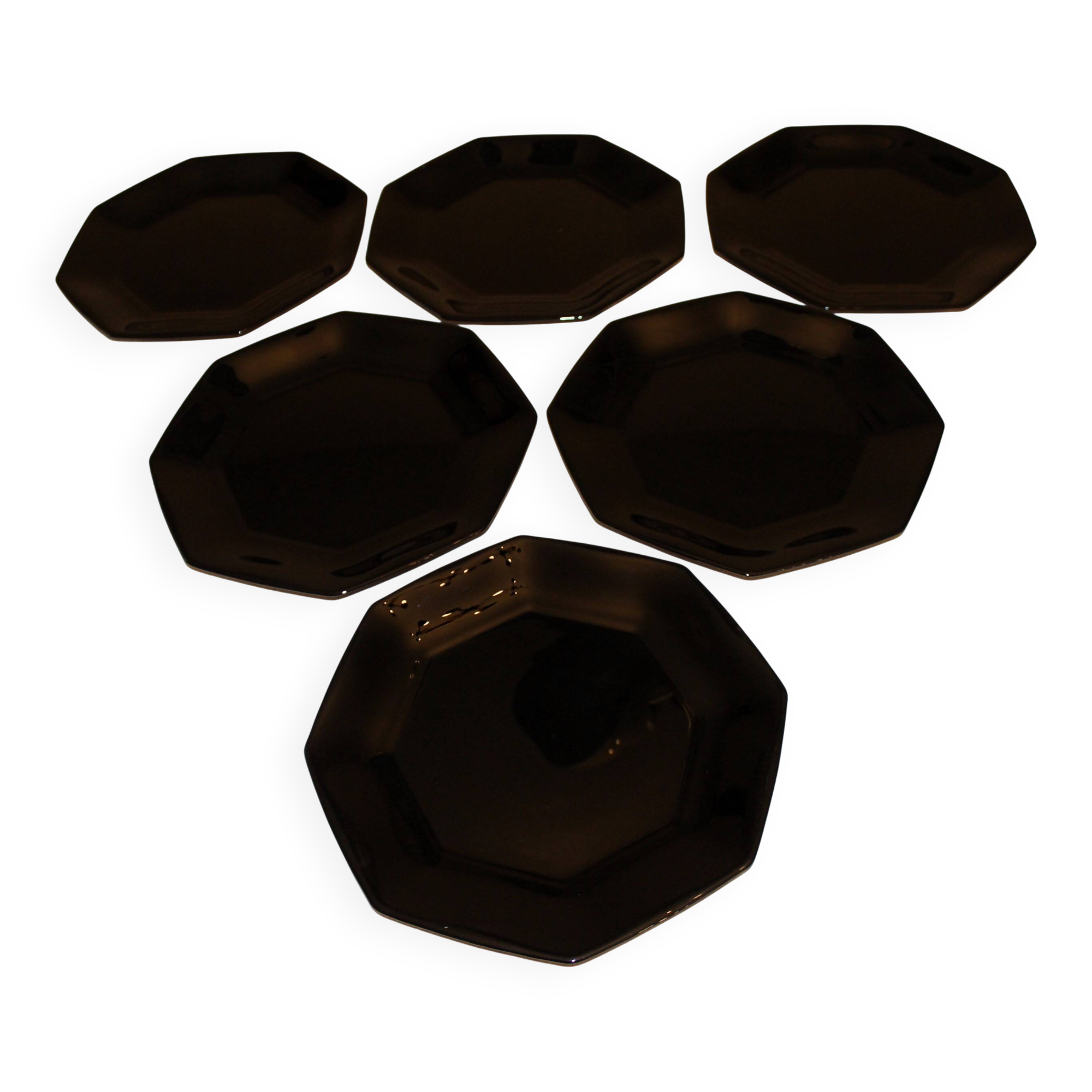 6 black Arcoroc "Octime" dinner plates (set 1)