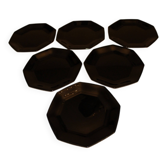 6 black Arcoroc "Octime" dinner plates (set 1)