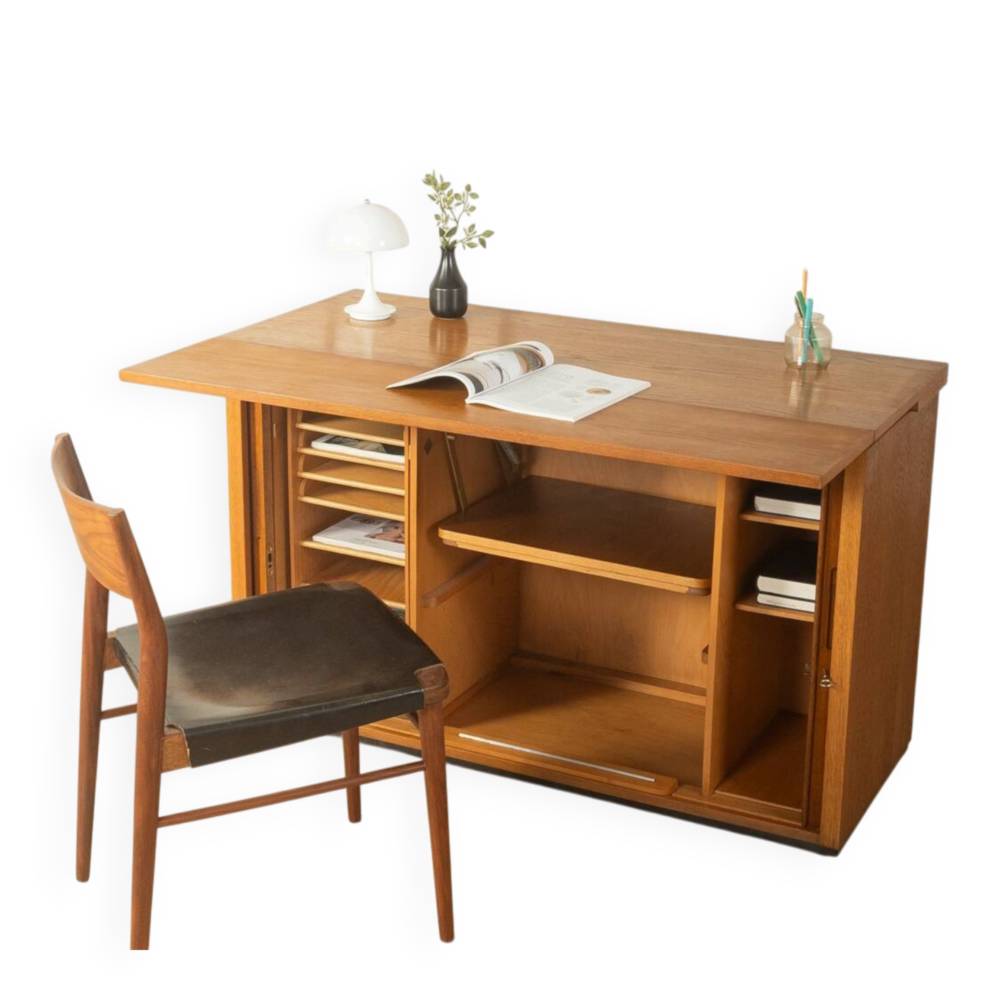 Very rare functional mid-century desk, 1960s, solid wood, Germany