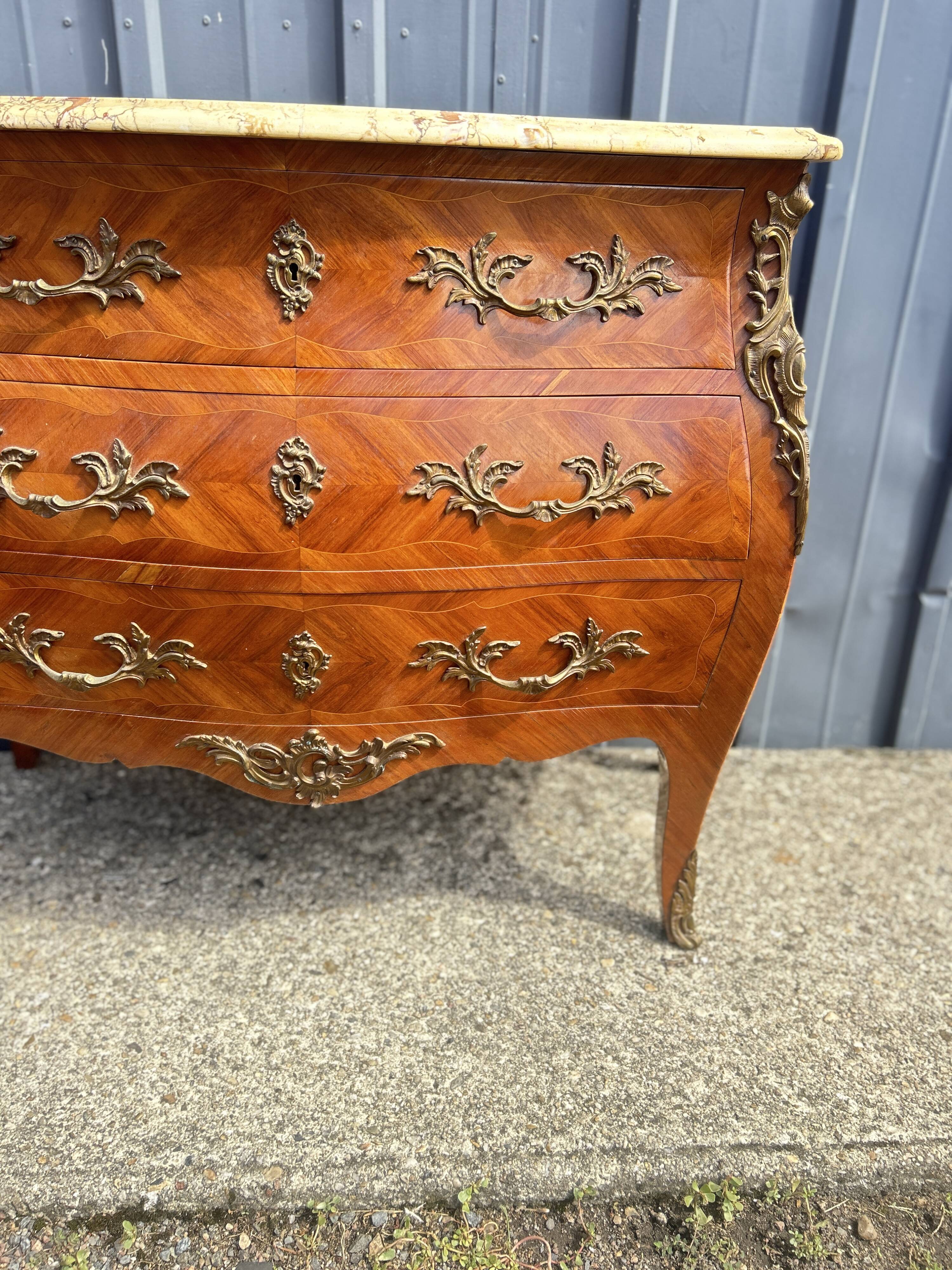 Louis XV Style Commode, 3 drawers, rosewood, marble top