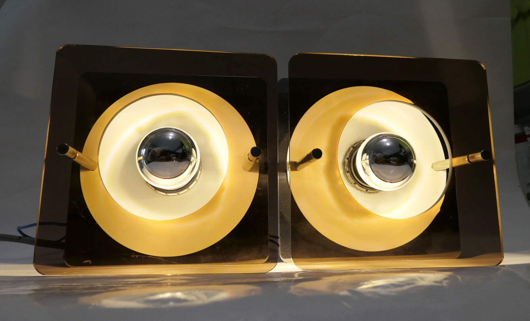 2 wall lamps metal and plexiglass of Jocelyne Trocmé for Oxar 1970