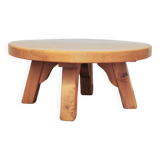 round vintage light oak brutalist coffee table